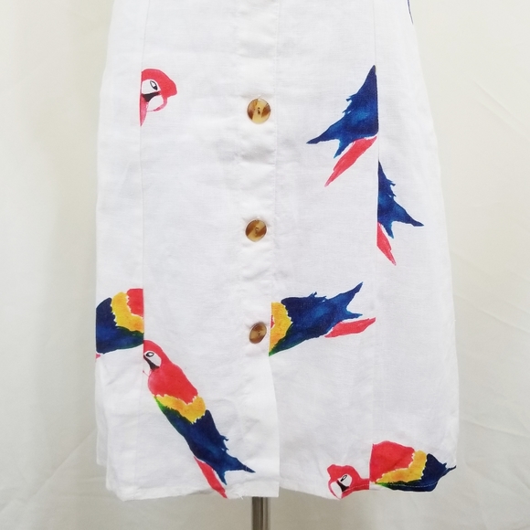 SOLD Farm Rio Macaw dress white mini linen parrot - Picture 6 of 8